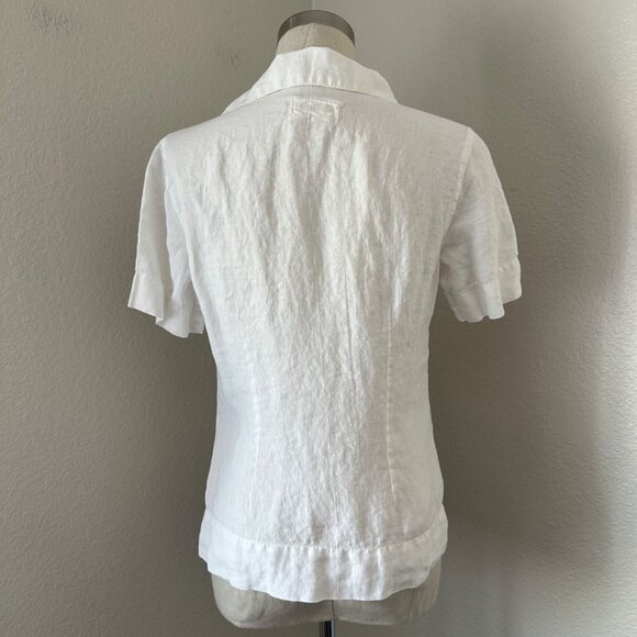 Agolde Fitted Button Up Blouse Short Sleeve Airy Linen Minimalist White Sz S - Picture 2 of 10